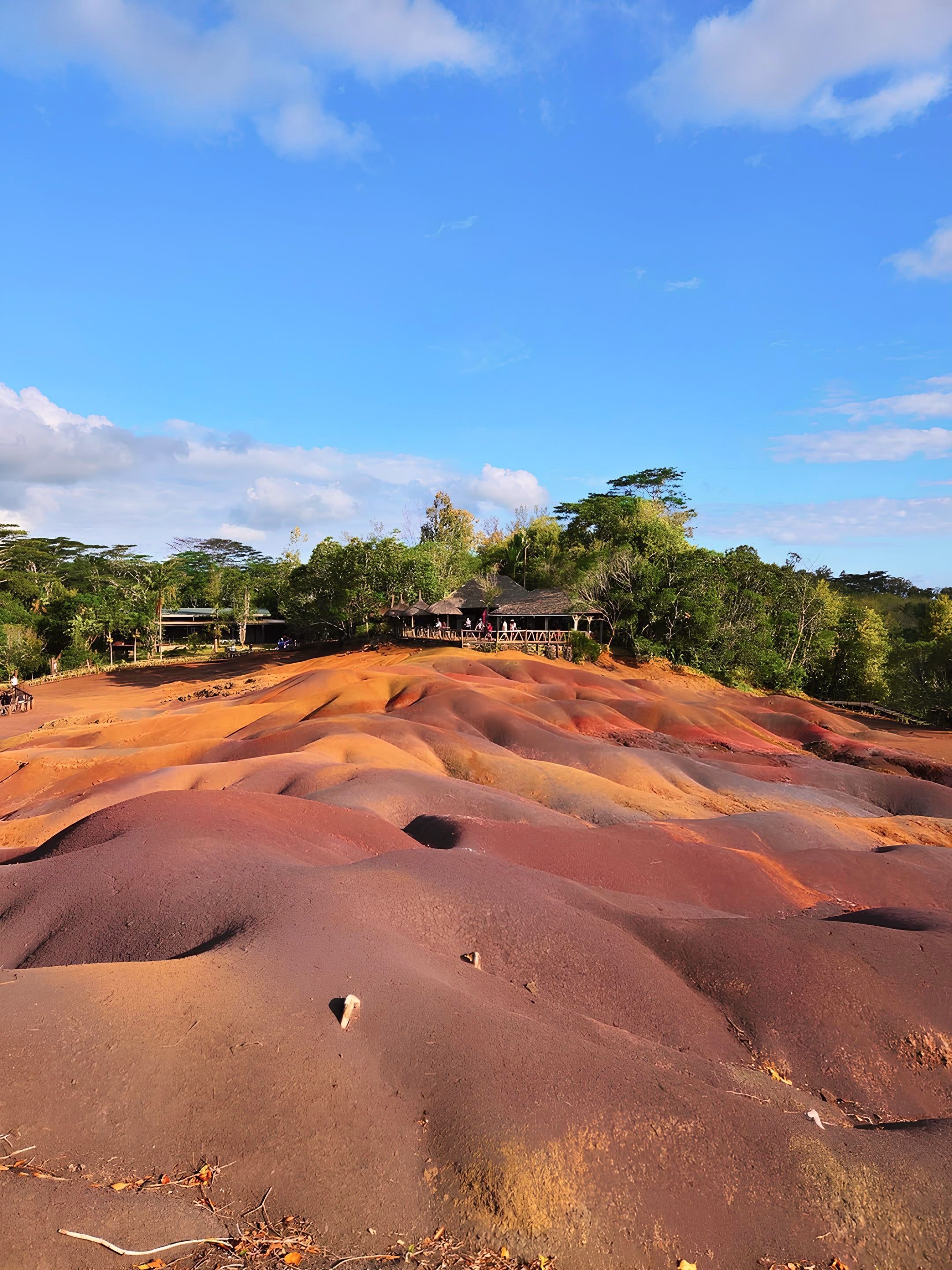 The rippled, multicoloured dunes of Chamarel's Seven Coloured Earths